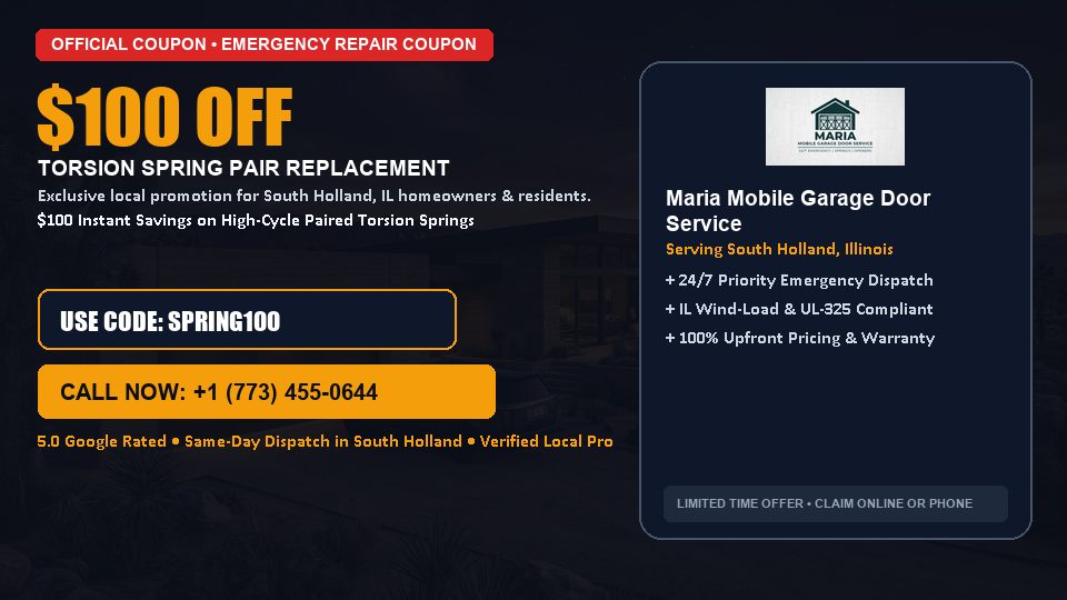 Maria Mobile Garage Door Service $100 OFF Dual Torsion Spring Replacement in South Holland, IL